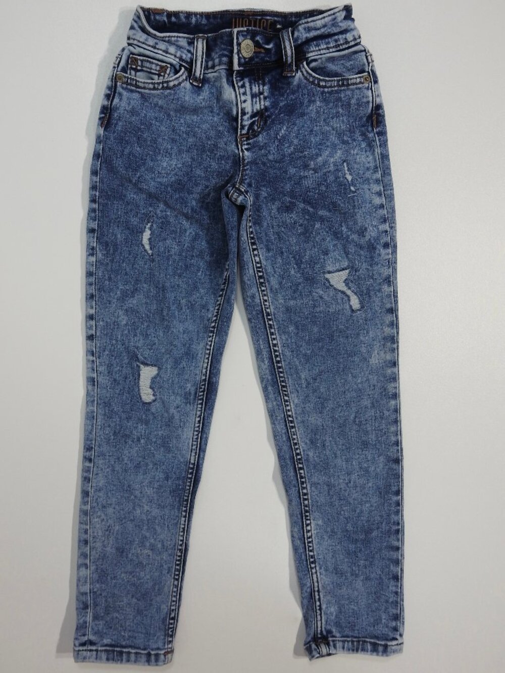 Justice Girls 8 Slim Girlfriend Distressed Jeans Denim Acid Wash